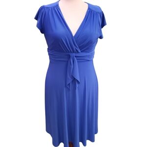 Evan Picone Blue Sheath Dress with Flutter Sleeves
